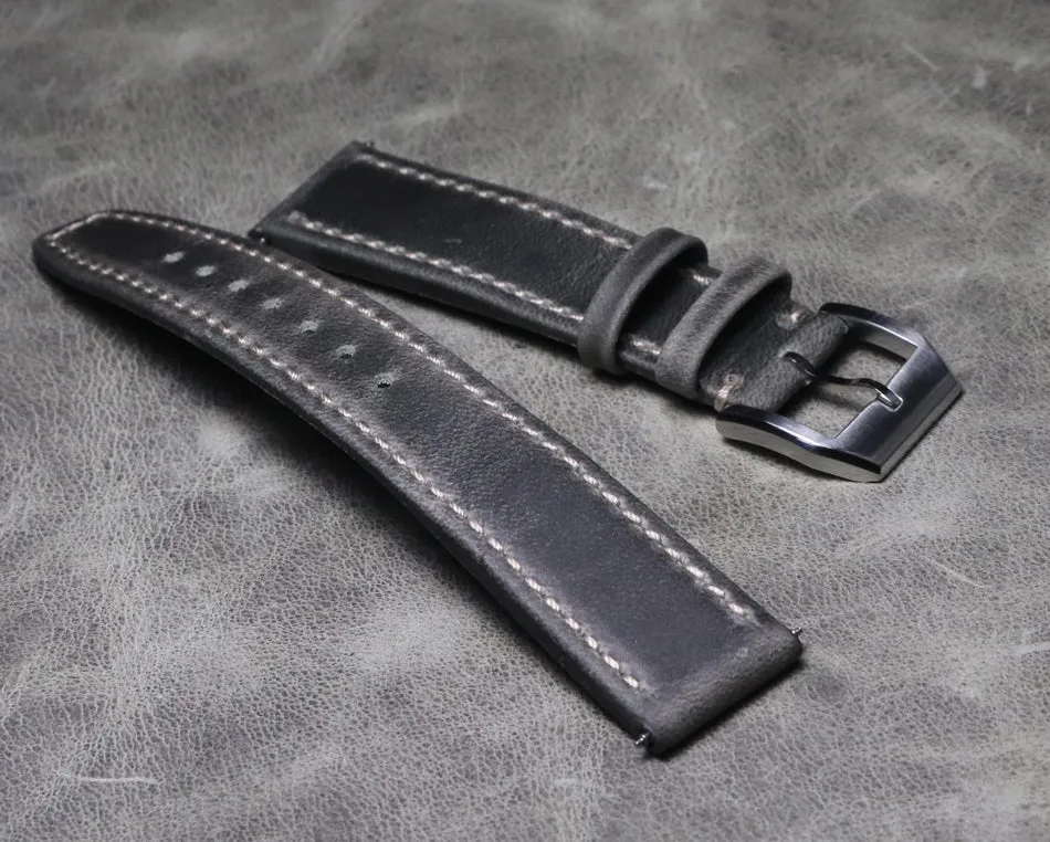 Leather Watch Strap 22mm 21mm Light Grey Leather and White Stitches Black Bay 58 Bronze Red Blue B Uhr Pilot Watch Gt2 Square Leather Cowhide Strap