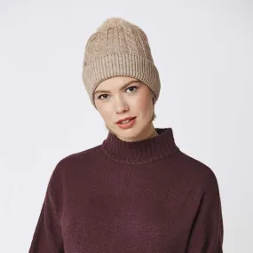 Luxury Faux Fur Pompom Hat in Taupe