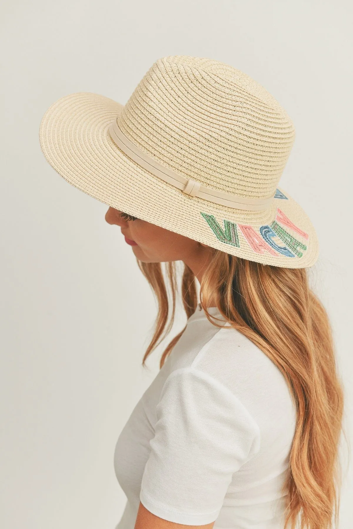 MH0117 Sequin Letter "Vacay Vibe" Panama Hat