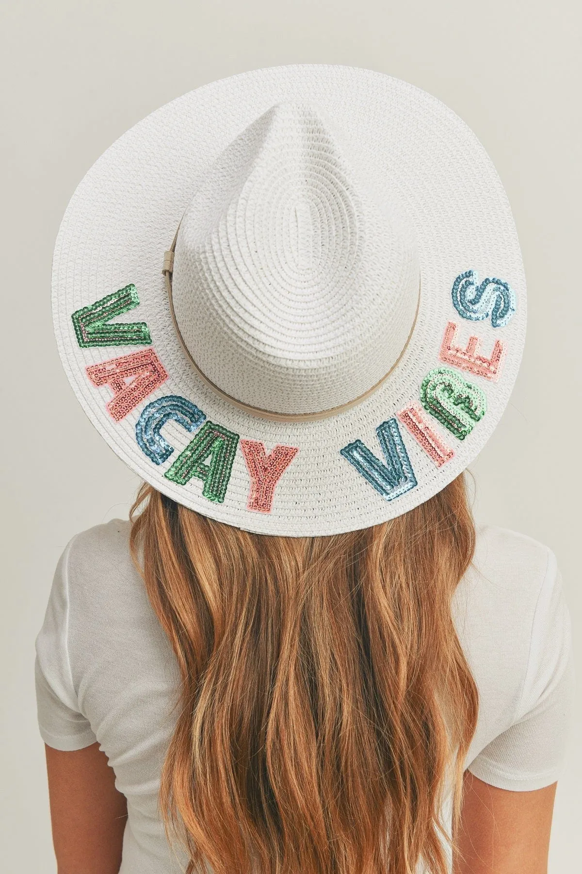 MH0117 Sequin Letter "Vacay Vibe" Panama Hat