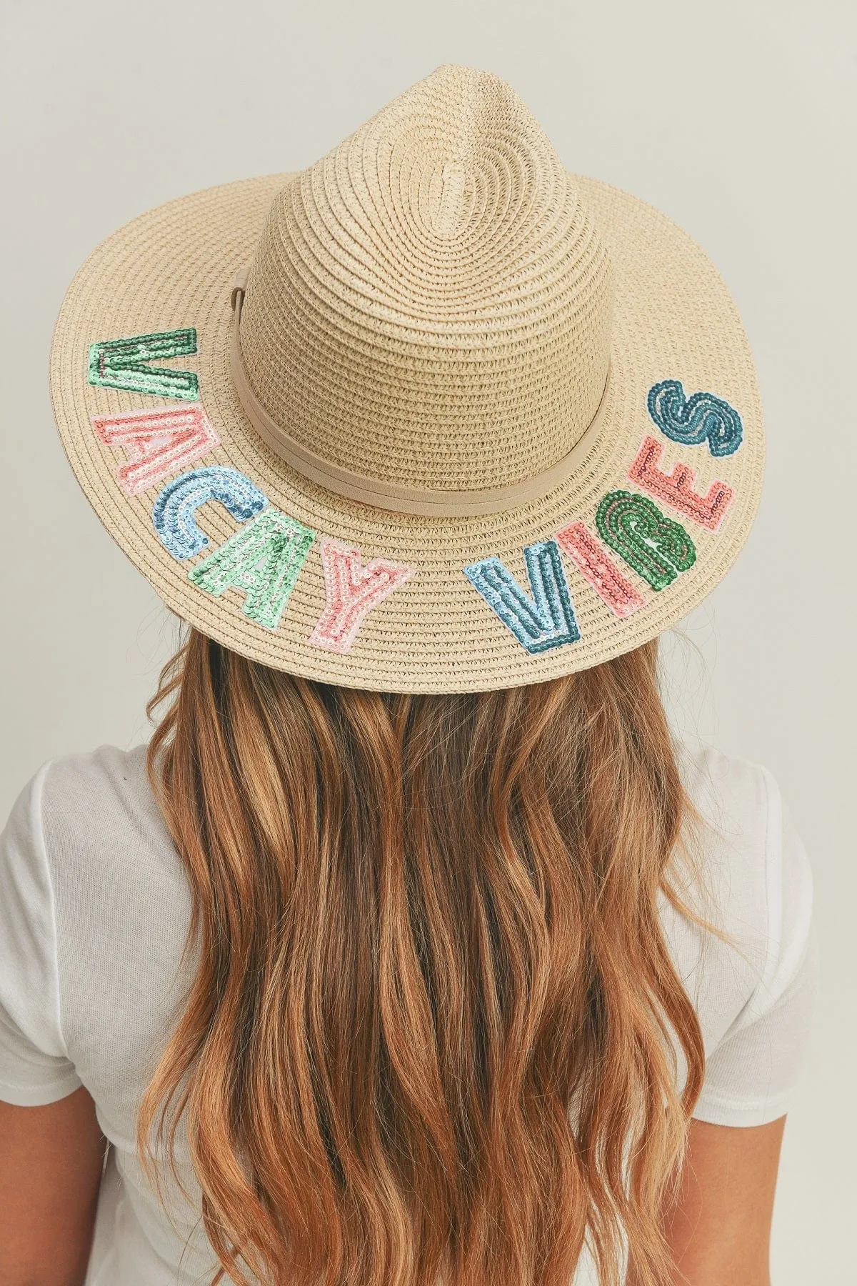 MH0117 Sequin Letter "Vacay Vibe" Panama Hat