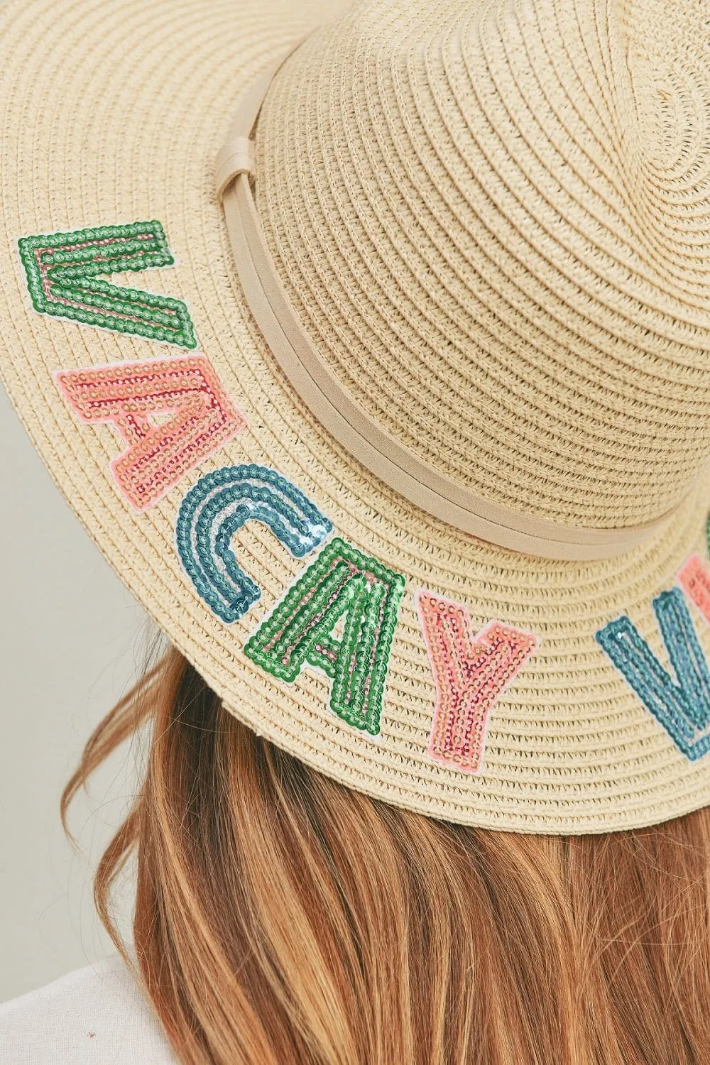 MH0117 Sequin Letter "Vacay Vibe" Panama Hat