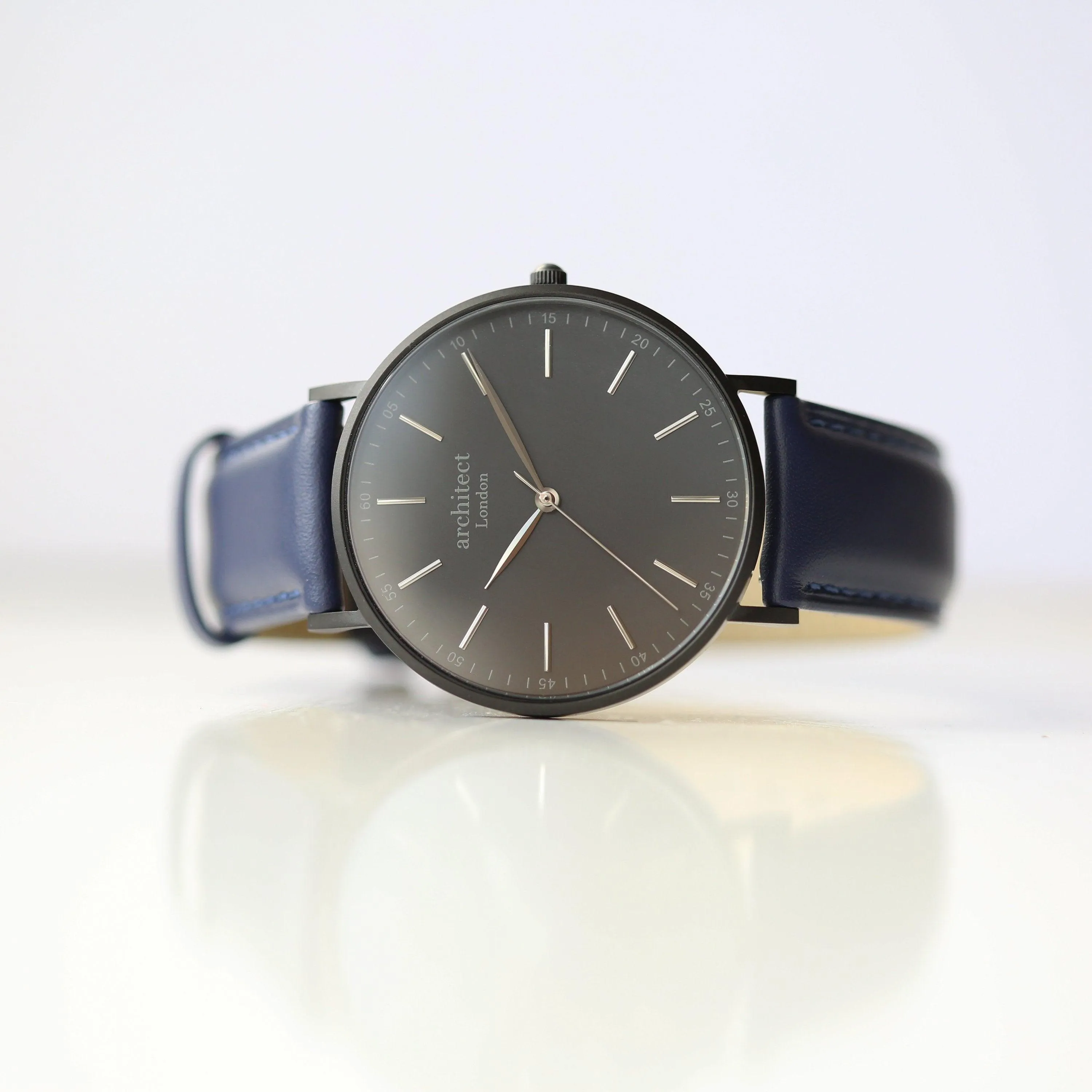 Modern Font Engraving - Men's Minimalist Watch   Admiral Blue Strap