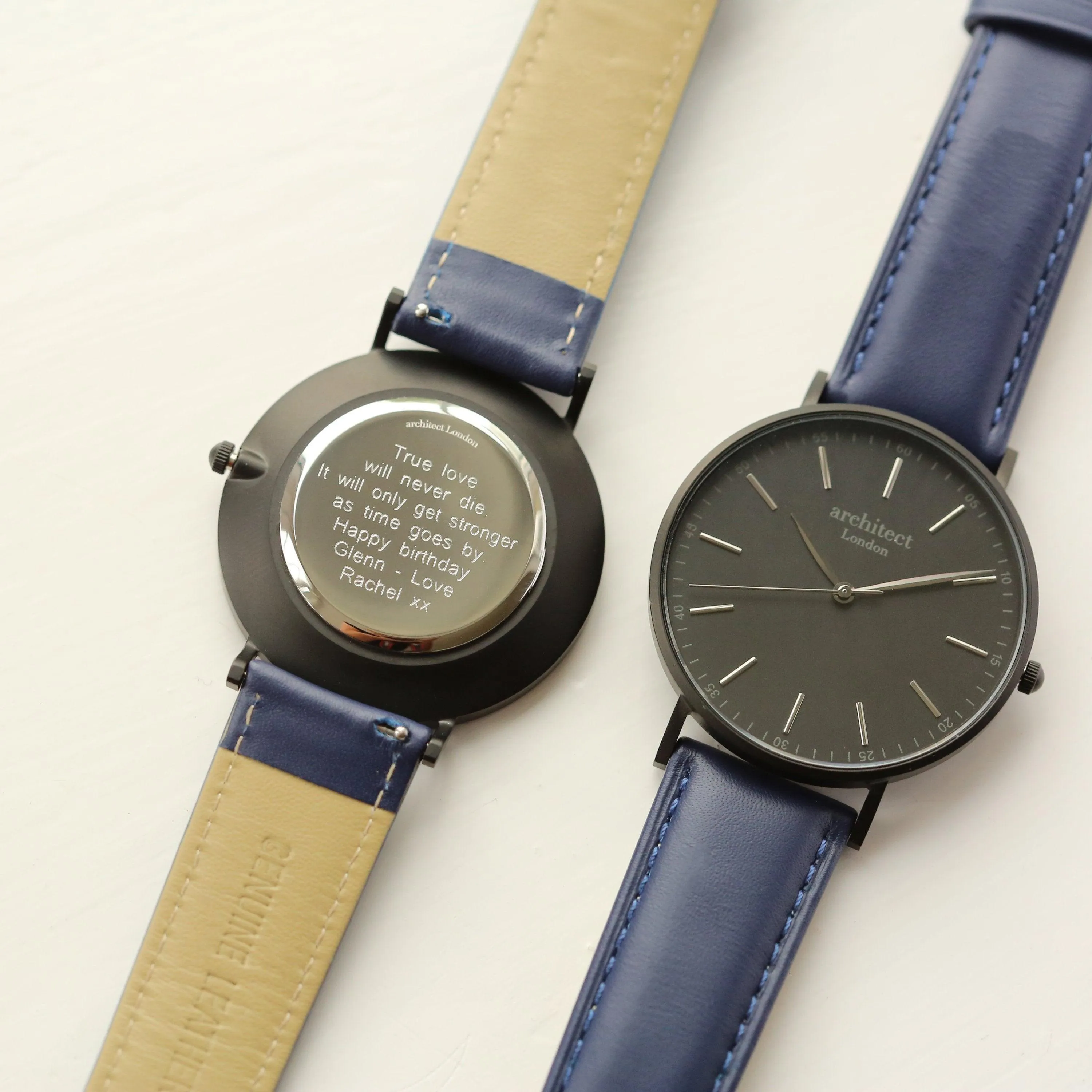 Modern Font Engraving - Men's Minimalist Watch   Admiral Blue Strap