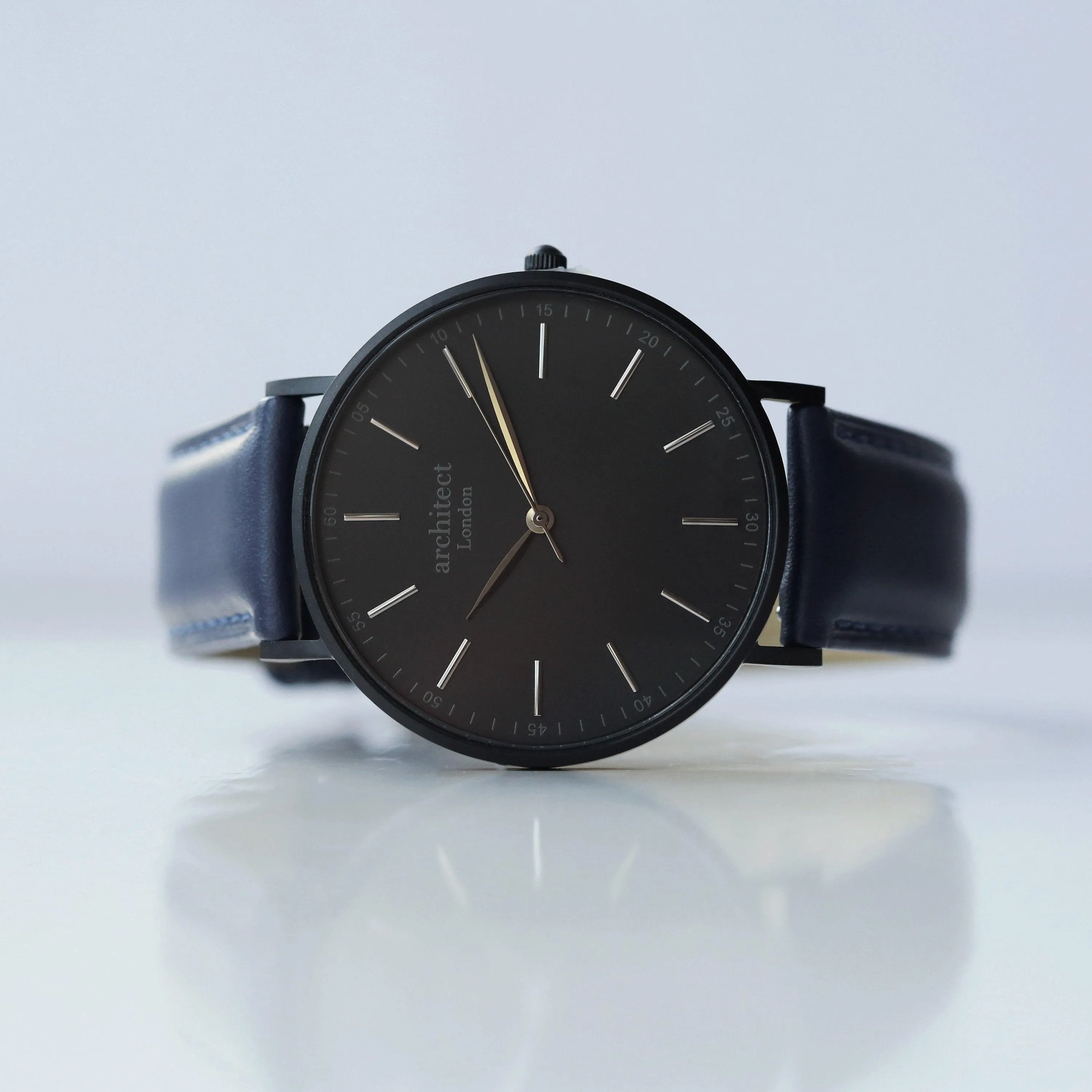 Modern Font Engraving - Men's Minimalist Watch   Admiral Blue Strap