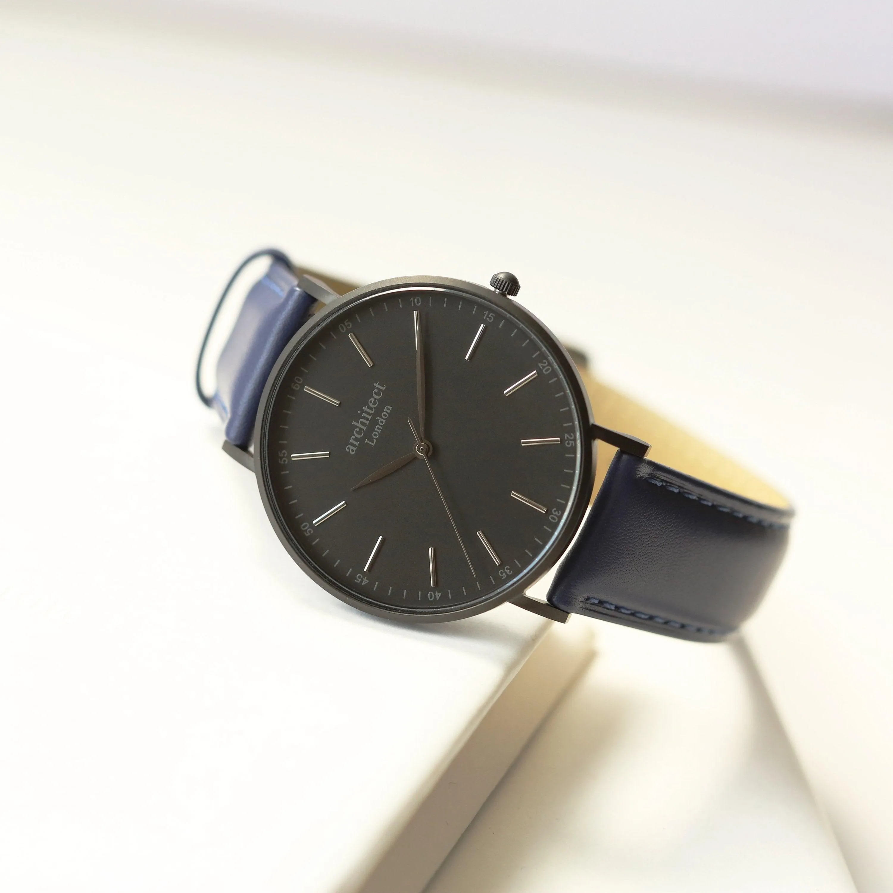 Modern Font Engraving - Men's Minimalist Watch   Admiral Blue Strap