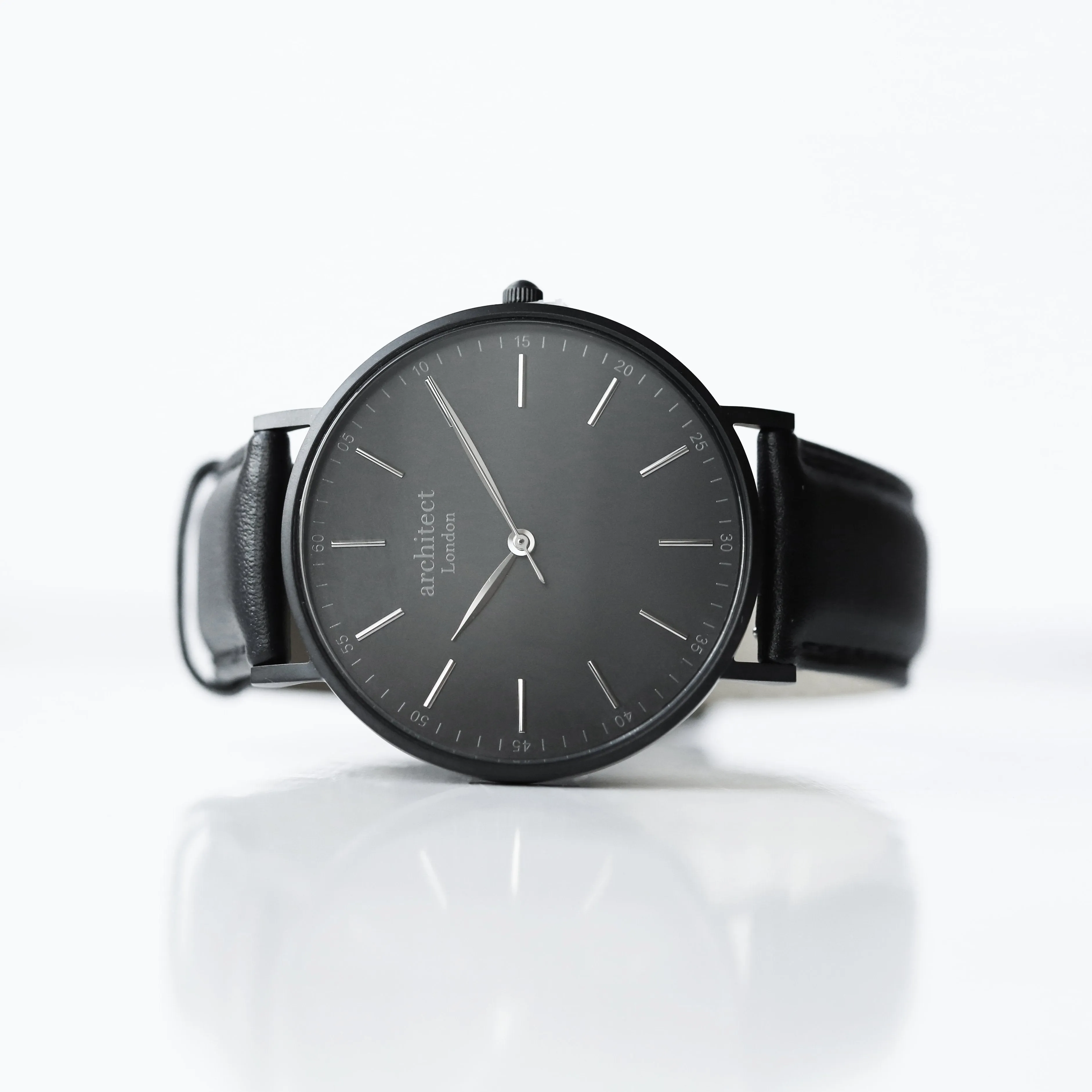 Modern Font Engraving - Men's Minimalist Watch, Jet Black Strap