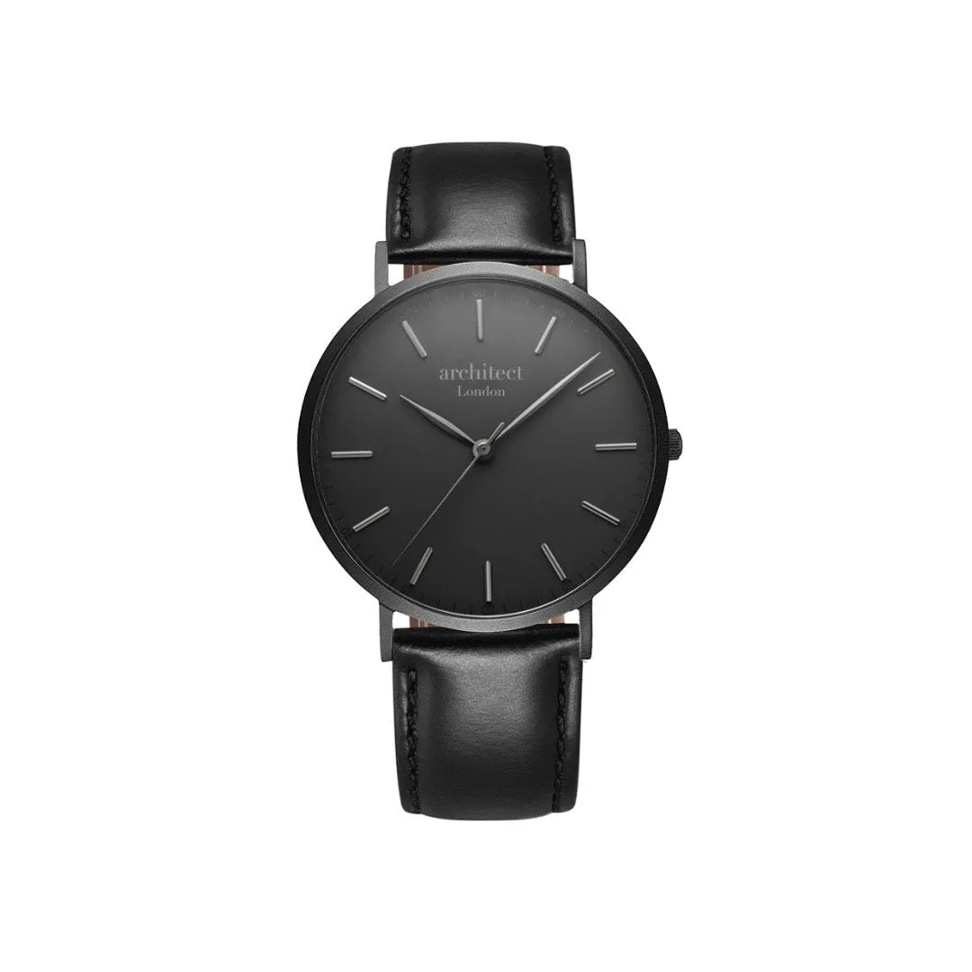 Modern Font Engraving - Men's Minimalist Watch, Jet Black Strap