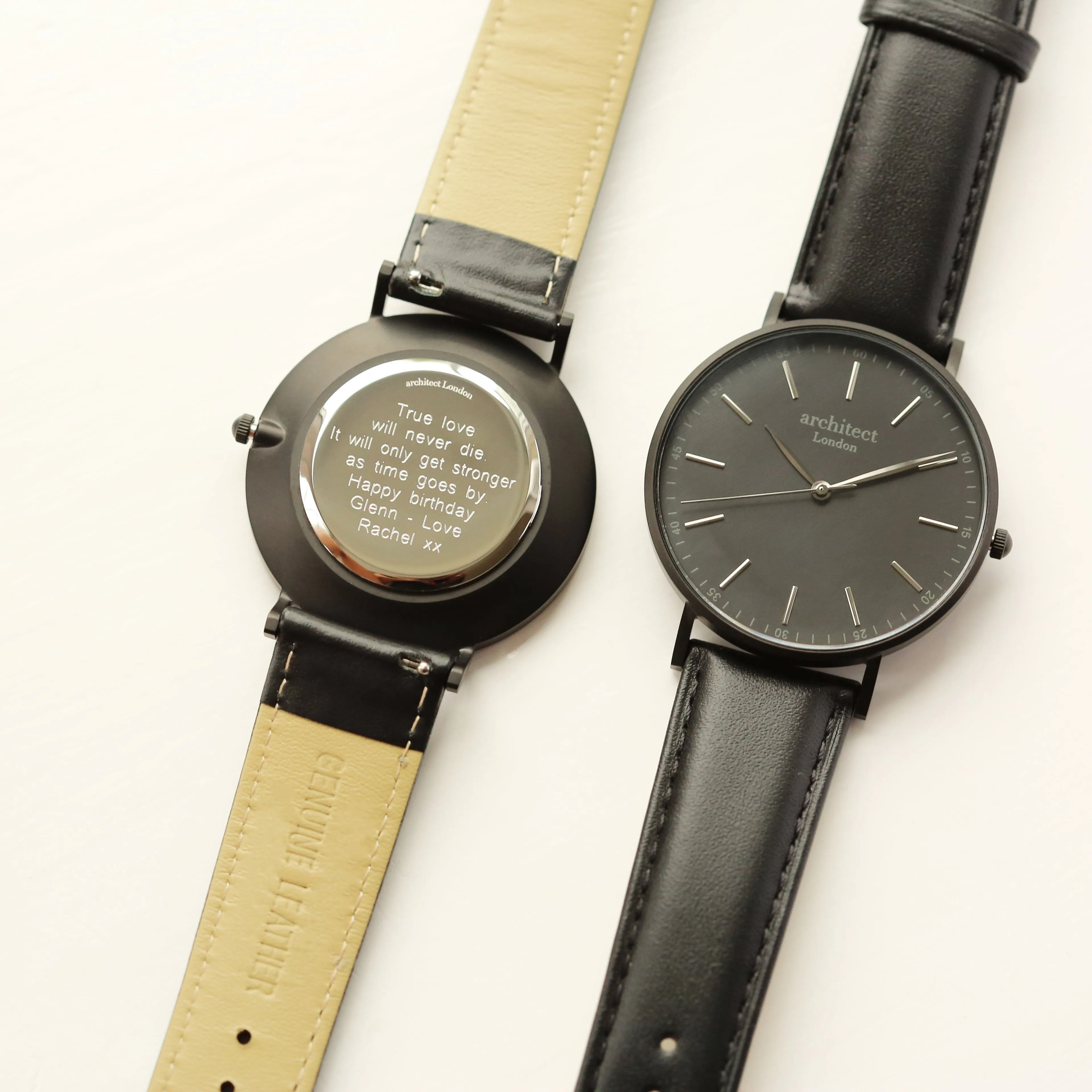 Modern Font Engraving - Men's Minimalist Watch, Jet Black Strap