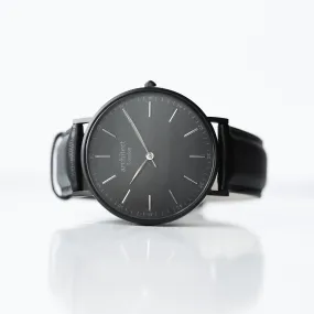 Modern Font Engraving - Men's Minimalist Watch, Jet Black Strap