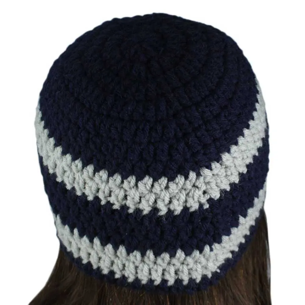 Navy Blue and Gray Crochet Beanie Hat Small/Medium - STXH15SM