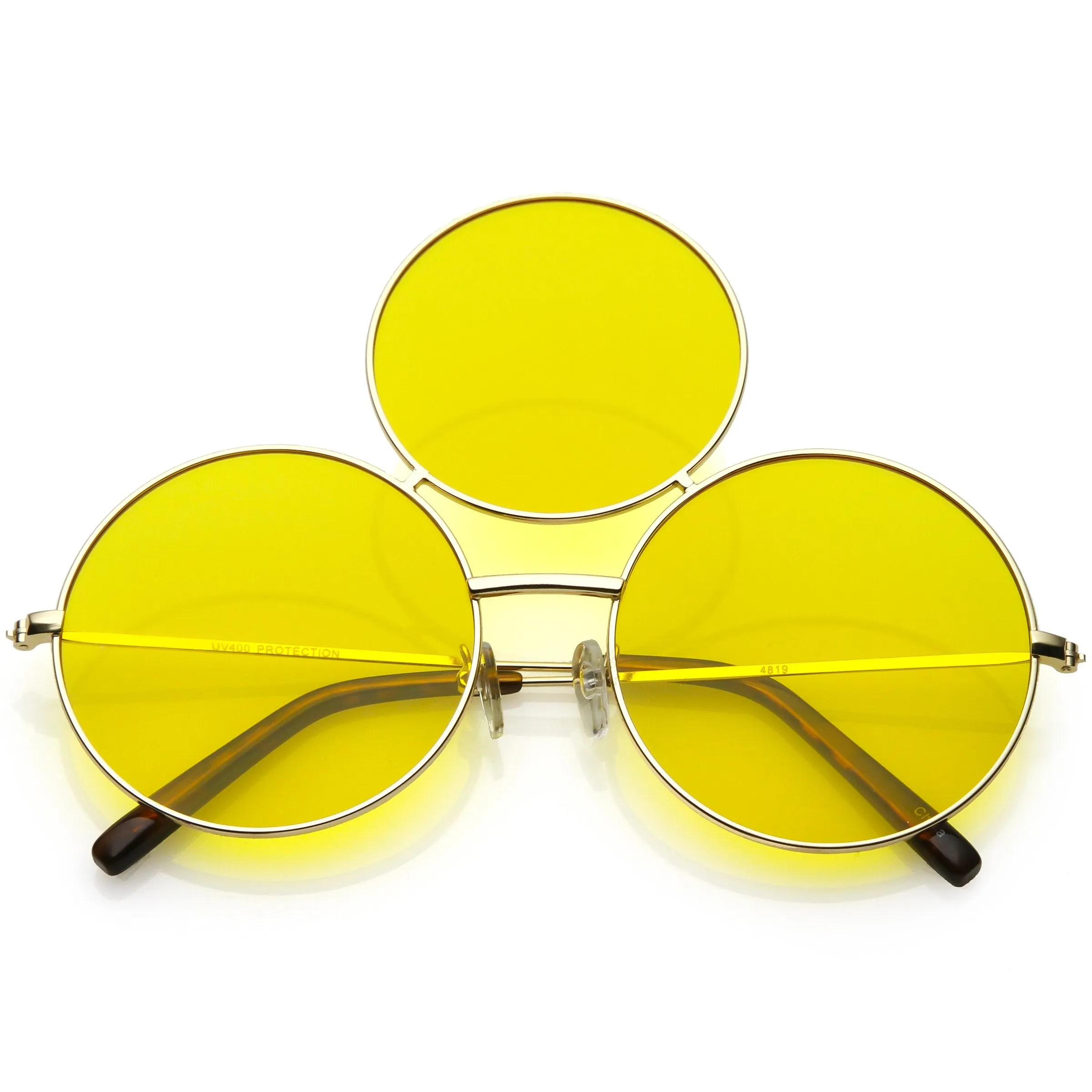 Novelty Oversize Round Triple Circle Color Tone Sunglasses C715