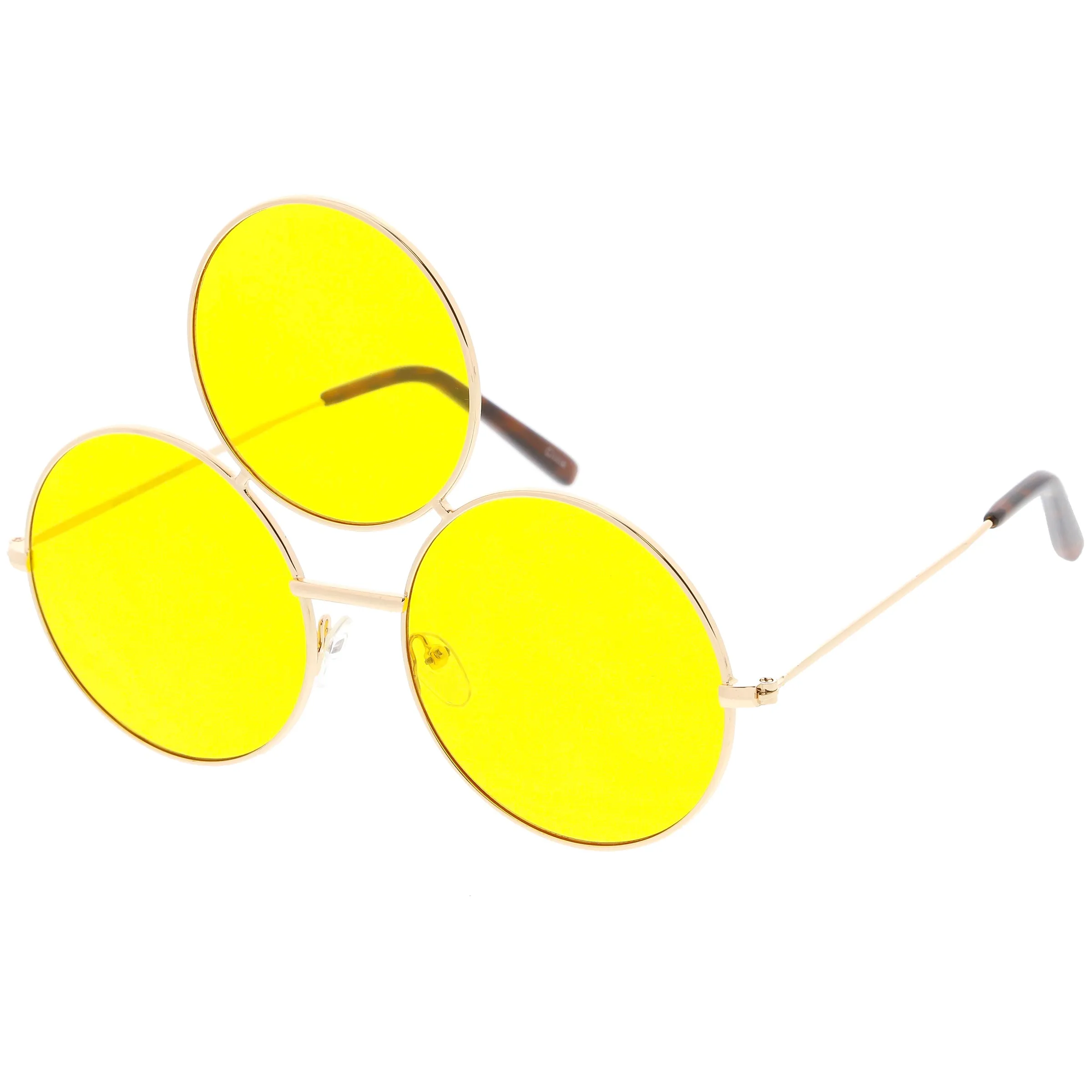 Novelty Oversize Round Triple Circle Color Tone Sunglasses C715