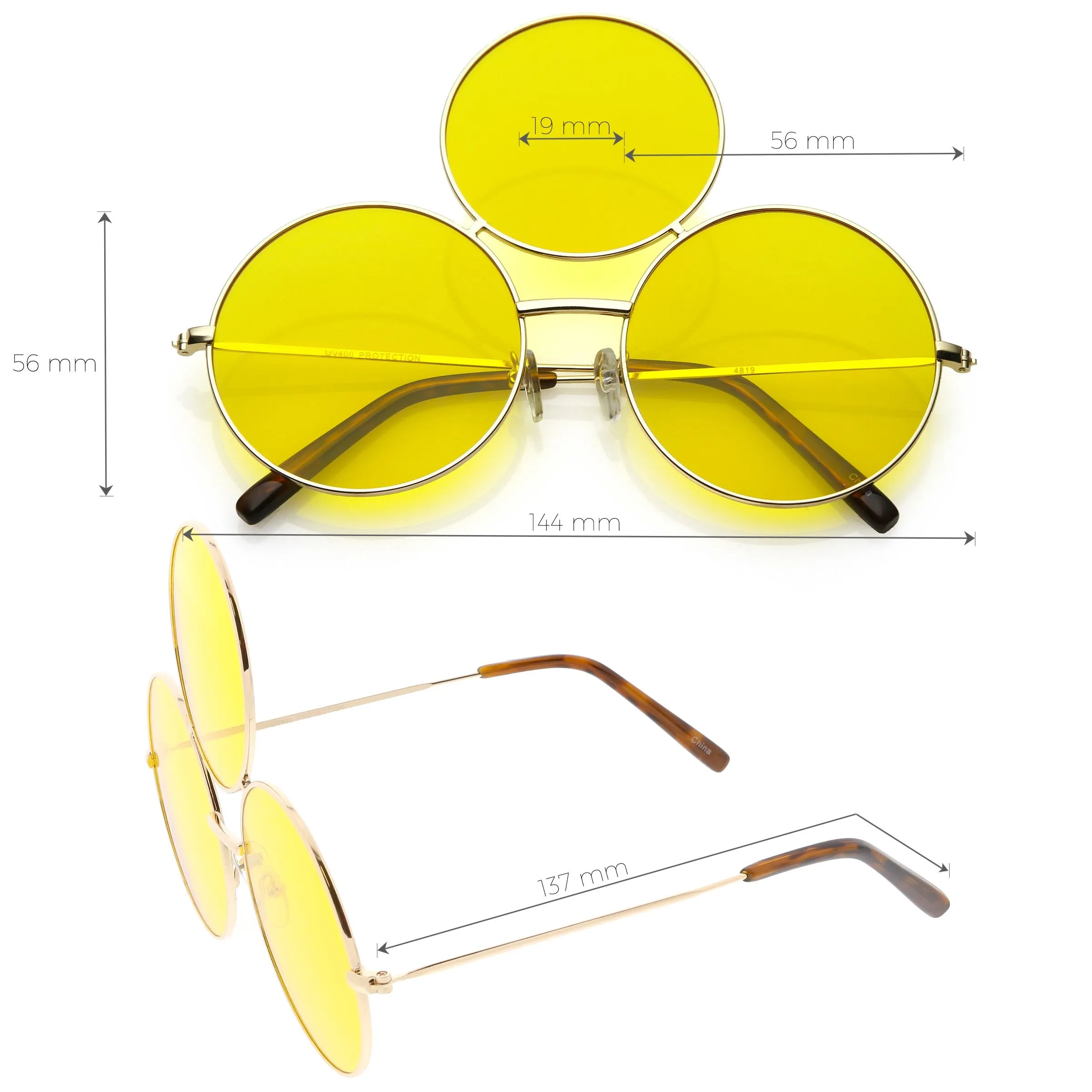 Novelty Oversize Round Triple Circle Color Tone Sunglasses C715