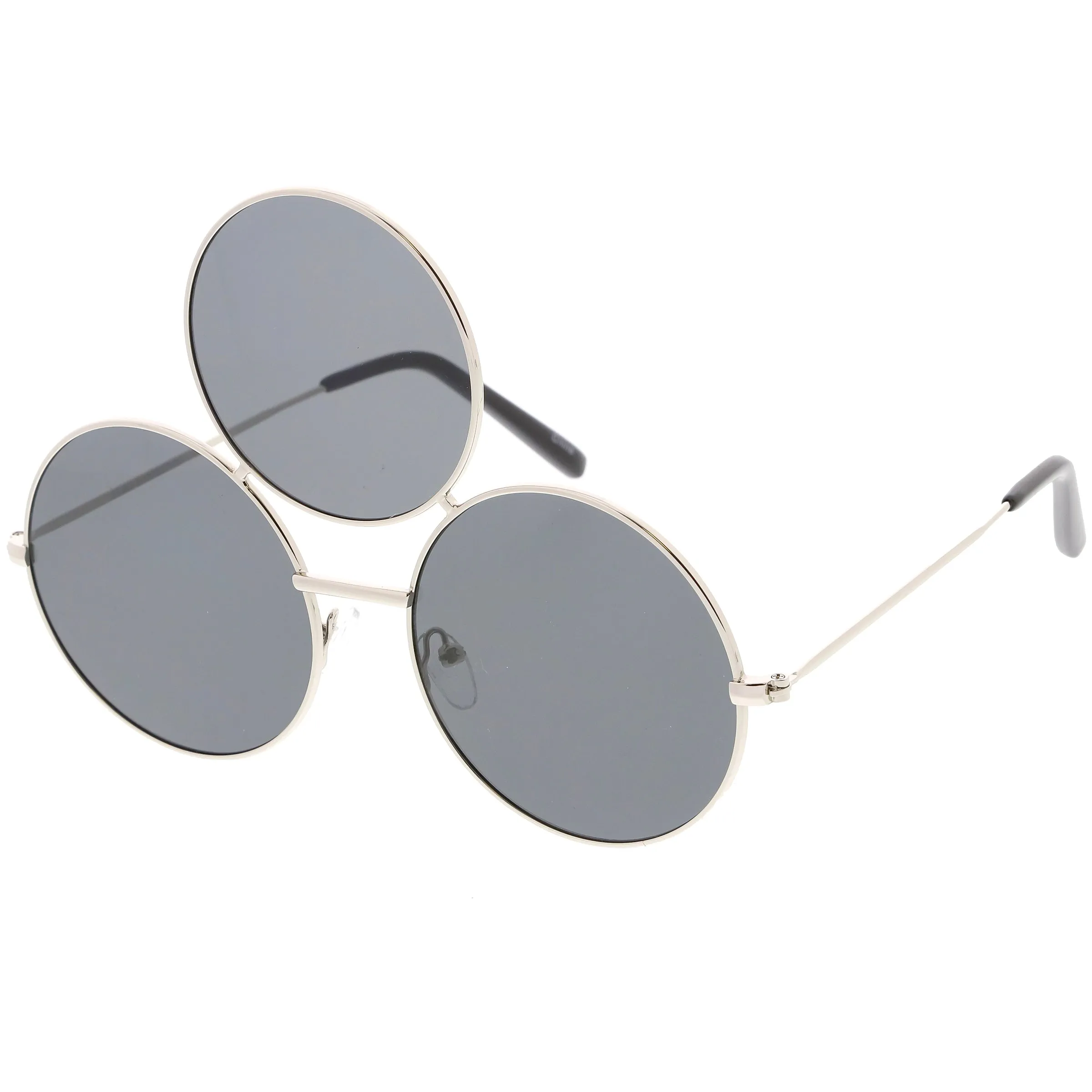 Novelty Oversize Round Triple Circle Color Tone Sunglasses C715