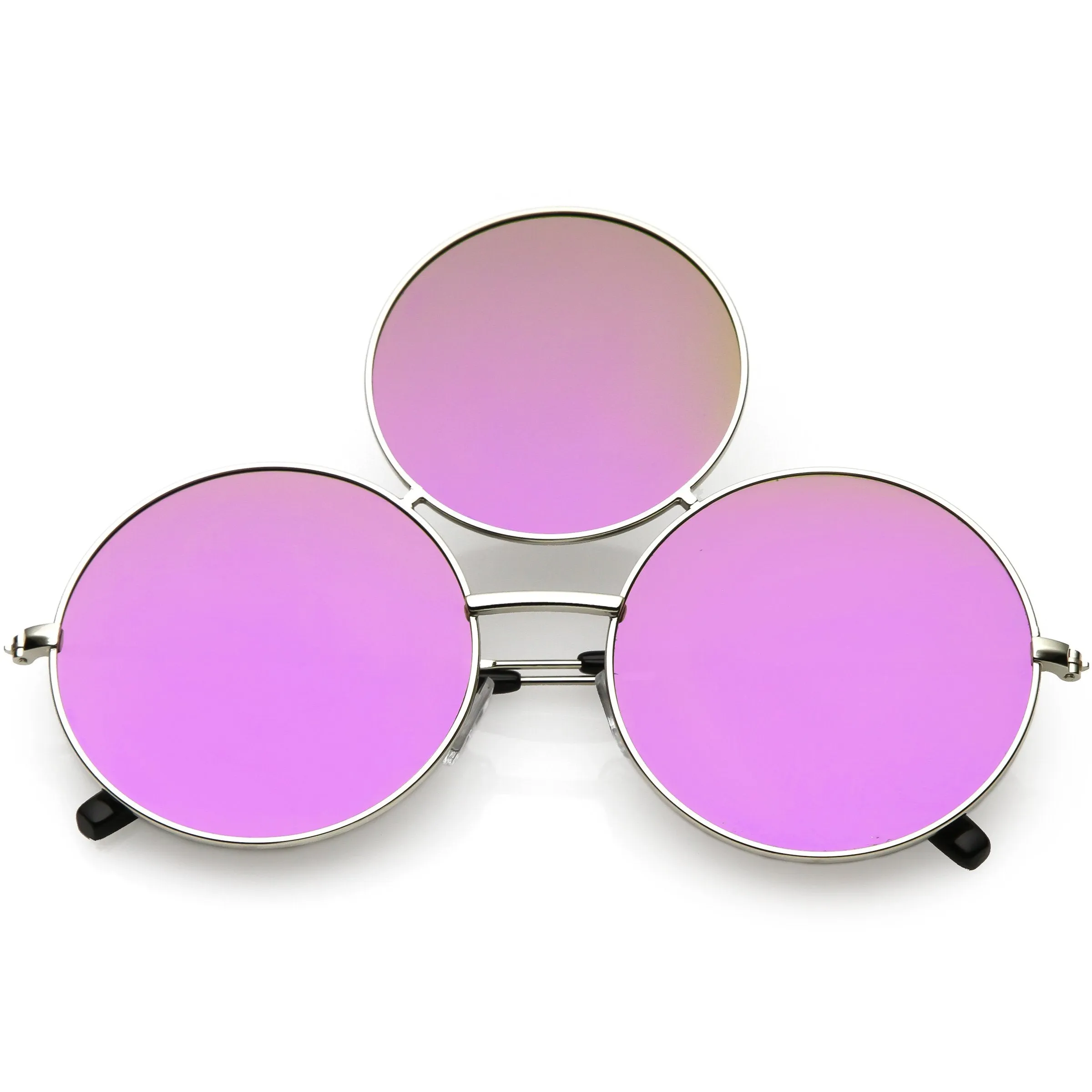 Novelty Oversize Round Triple Circle Color Tone Sunglasses C715