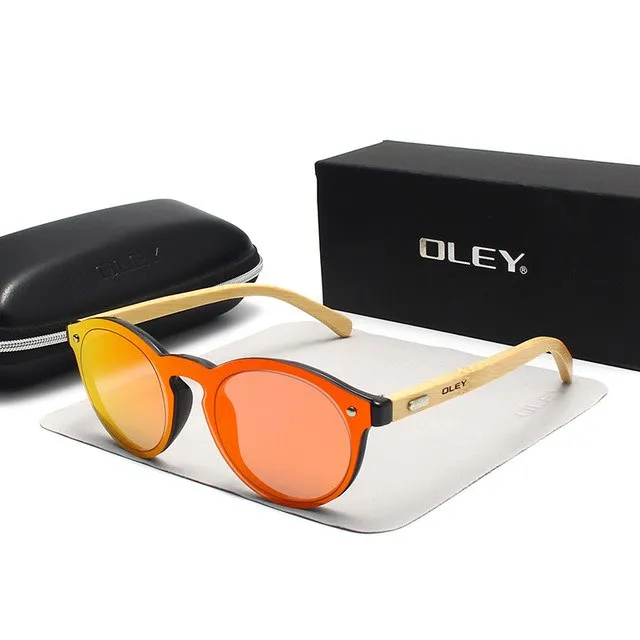 Oley Brand Bamboo Leg Hd Color Film Sunglasses Women Classic Round Overall Flat Lens Z0479