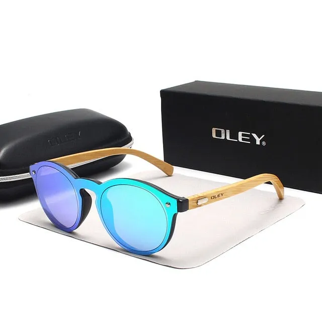 Oley Brand Bamboo Leg Hd Color Film Sunglasses Women Classic Round Overall Flat Lens Z0479