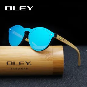 Oley Brand Bamboo Leg Hd Color Film Sunglasses Women Classic Round Overall Flat Lens Z0479