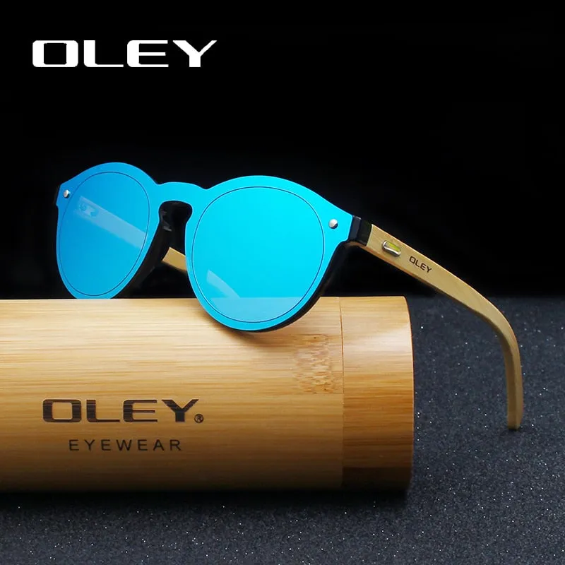 Oley Brand Bamboo Leg Hd Color Film Sunglasses Women Classic Round Overall Flat Lens Z0479