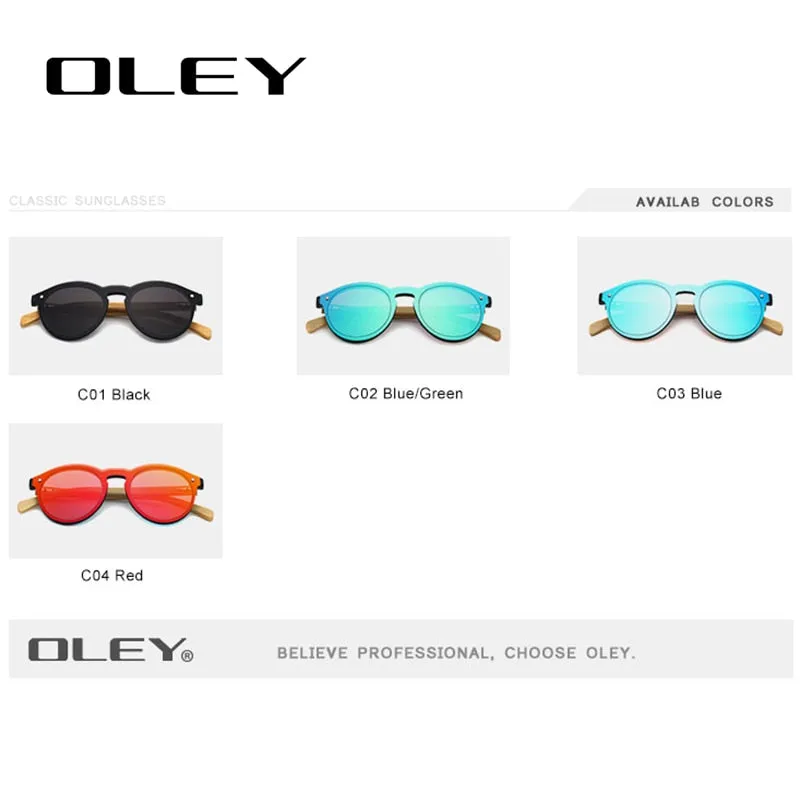 Oley Brand Bamboo Leg Hd Color Film Sunglasses Women Classic Round Overall Flat Lens Z0479