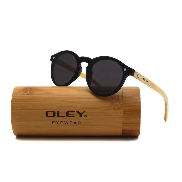 Oley Brand Bamboo Leg Hd Color Film Sunglasses Women Classic Round Overall Flat Lens Z0479