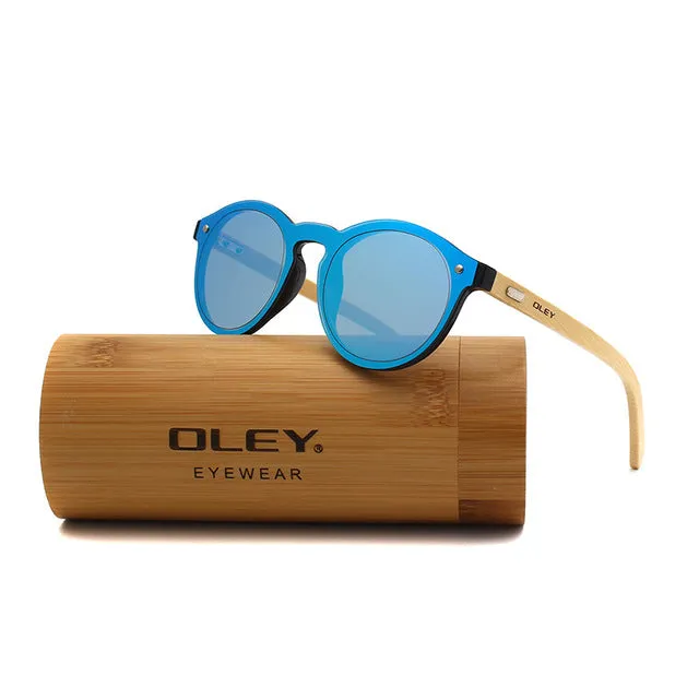 Oley Brand Bamboo Leg Hd Color Film Sunglasses Women Classic Round Overall Flat Lens Z0479