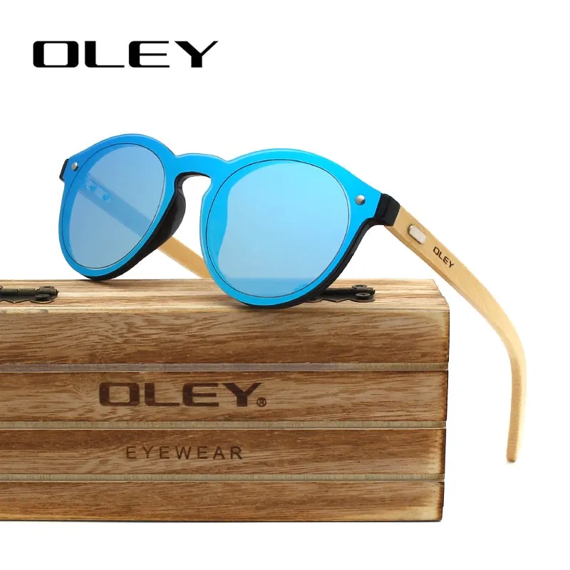 Oley Brand Bamboo Leg Hd Color Film Sunglasses Women Classic Round Overall Flat Lens Z0479