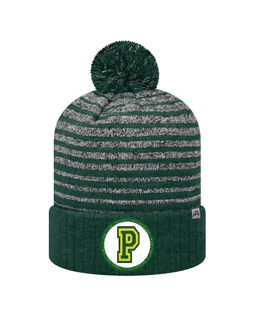 Preble Embroidered Patch Beanie Winter Hats - Green and Yellow Block Patch