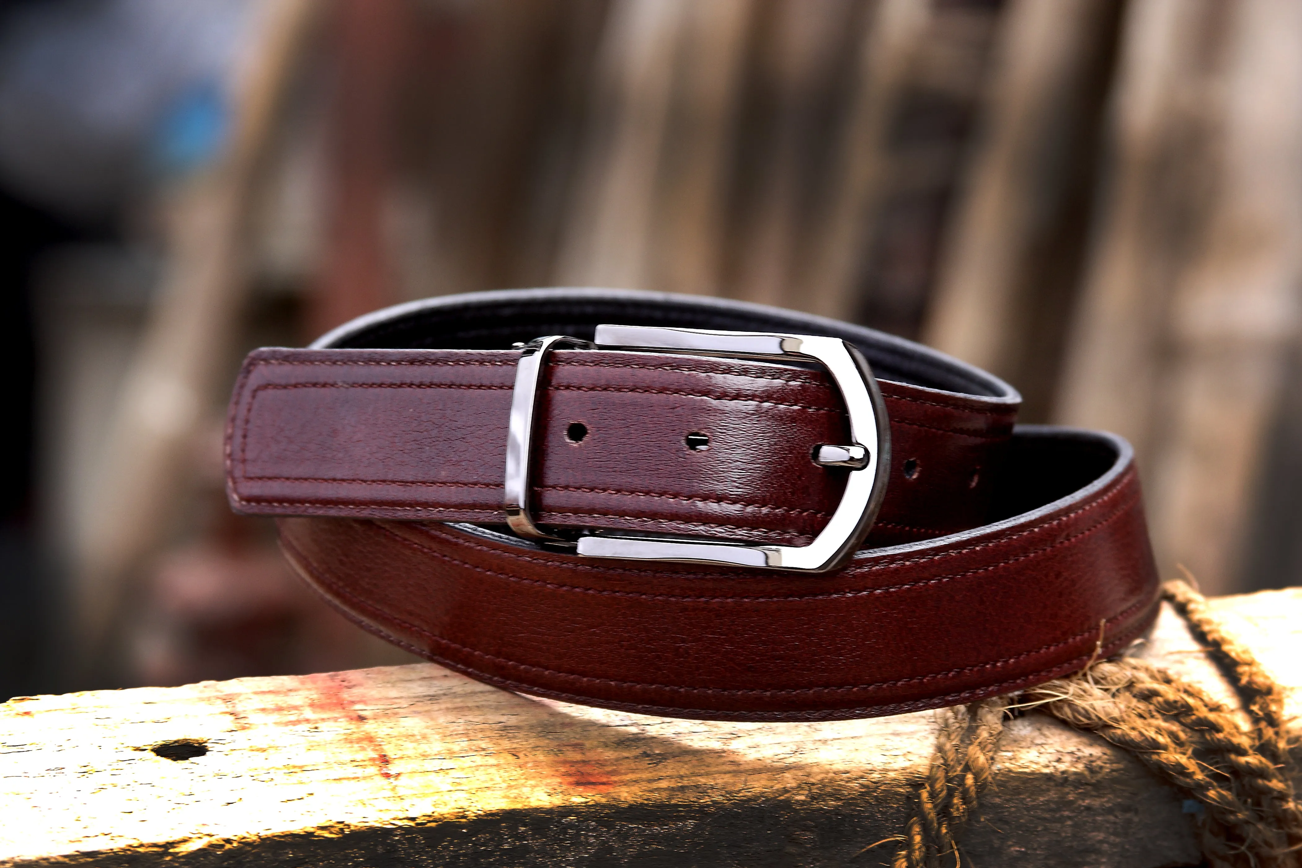 RL Double Stitch Reversible Leather Belt