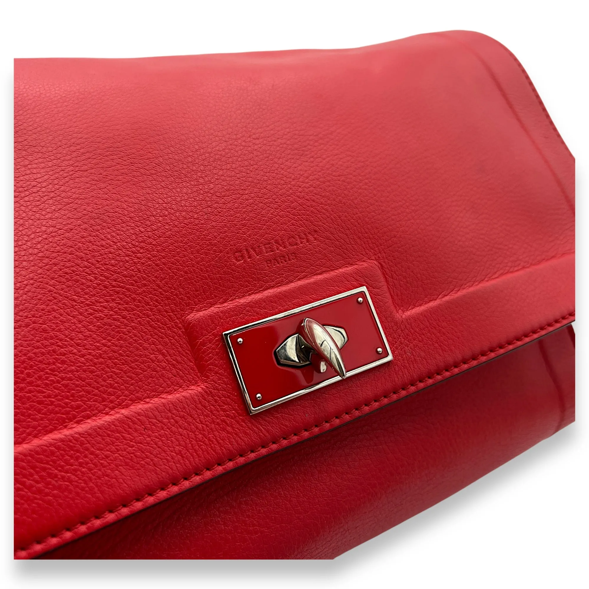 Shark Crossbody Bag Red in Calfskin, Silver hardware