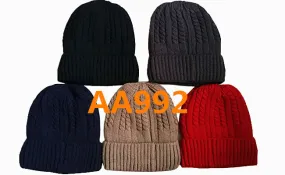 Winter Ribbed Cable Knitted Hat Beanies Skull Cap Fur Lining H625