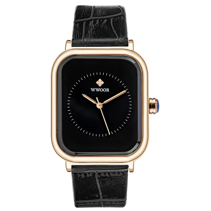 Women Leather Rectangle Minimalist  Quartz Wrist Watches