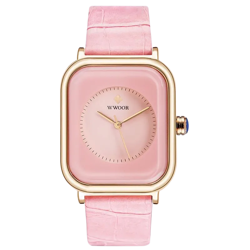 Women Leather Rectangle Minimalist  Quartz Wrist Watches