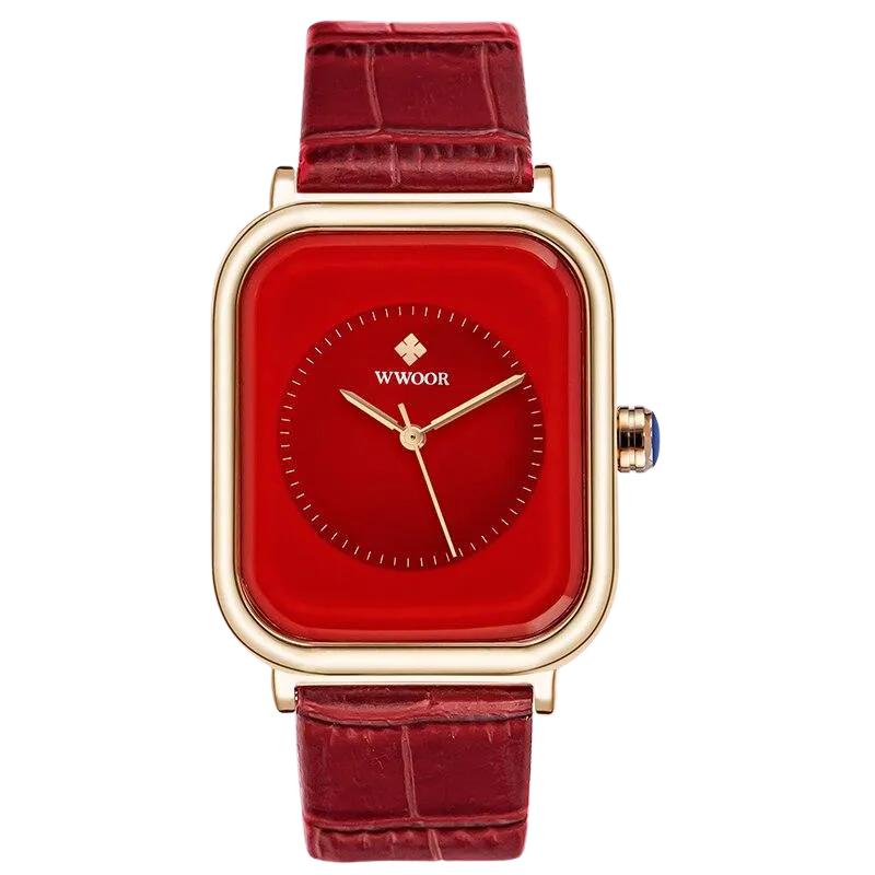 Women Leather Rectangle Minimalist  Quartz Wrist Watches