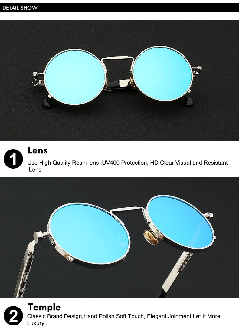 Xiu Brand Men's Steampunk Men Women Sunglasses Round Metal